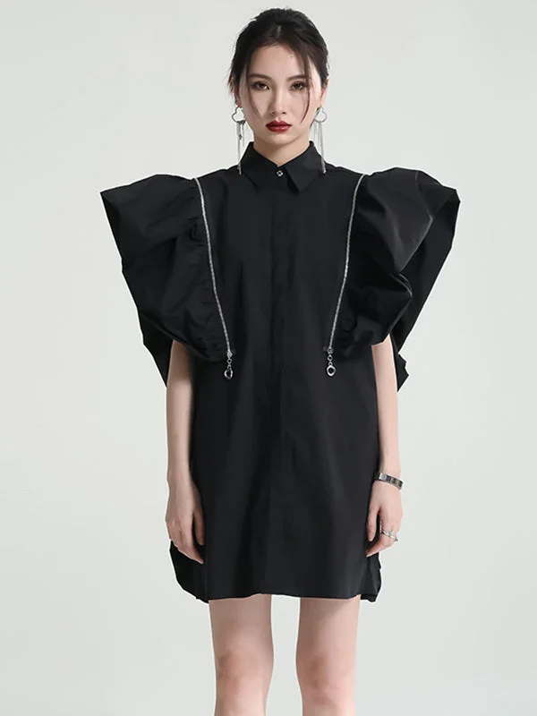 Original Solid Color Detachable Falbala Black Mini Dress