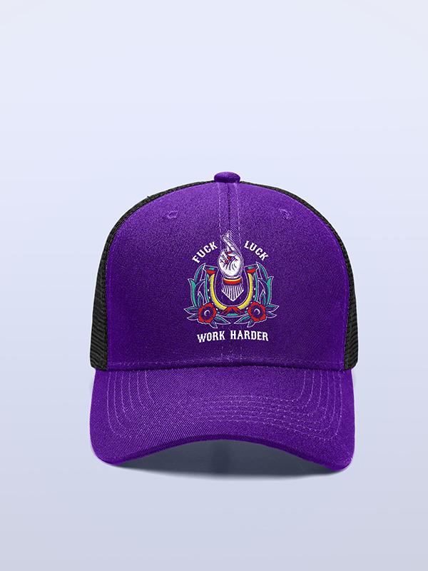 FUCK LUCK WORK HARDER HAND FLOWERS Trucker Mesh Baseball Caps