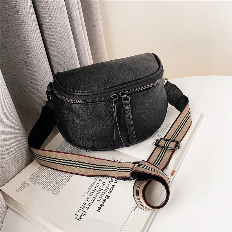 Saddle Bag Solid Color Genuine Leather Crossbody Bags For Women 2021 Luxury Quality Shoulder Simple Female Handbags And Purses