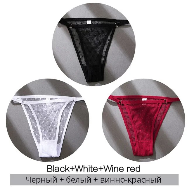 FINETOO 3PCS/Set Perspective Women's Panties Sexy Women Low-Waist Underpant Female G-String Underwear Lingerie M-2XL