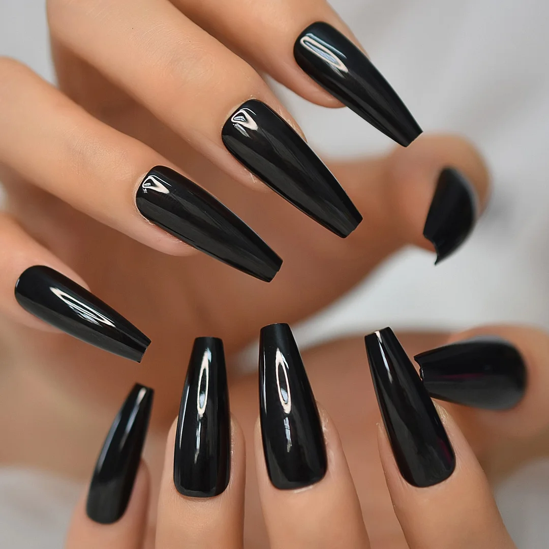 Extra Long Coffin All Black Nails Gel Tips Decoration Nails False Hand Dummy Press On Nail Nails Fingernails Wholesale Clean-Nail Inspo