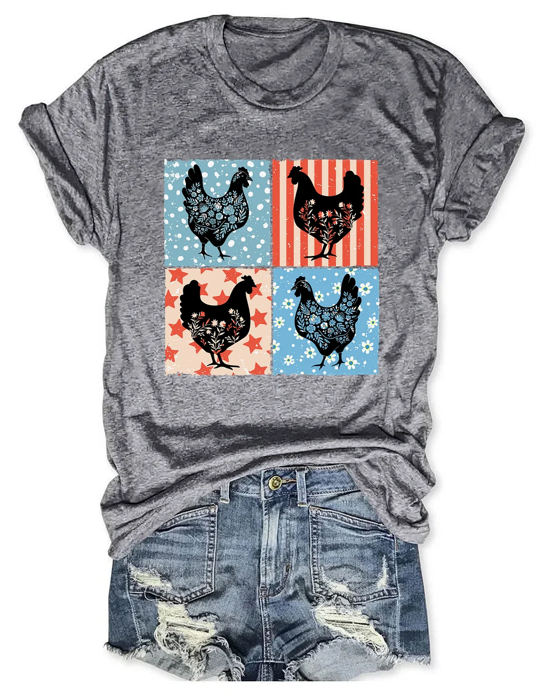 Floral Chicken 4th of July T-shirt