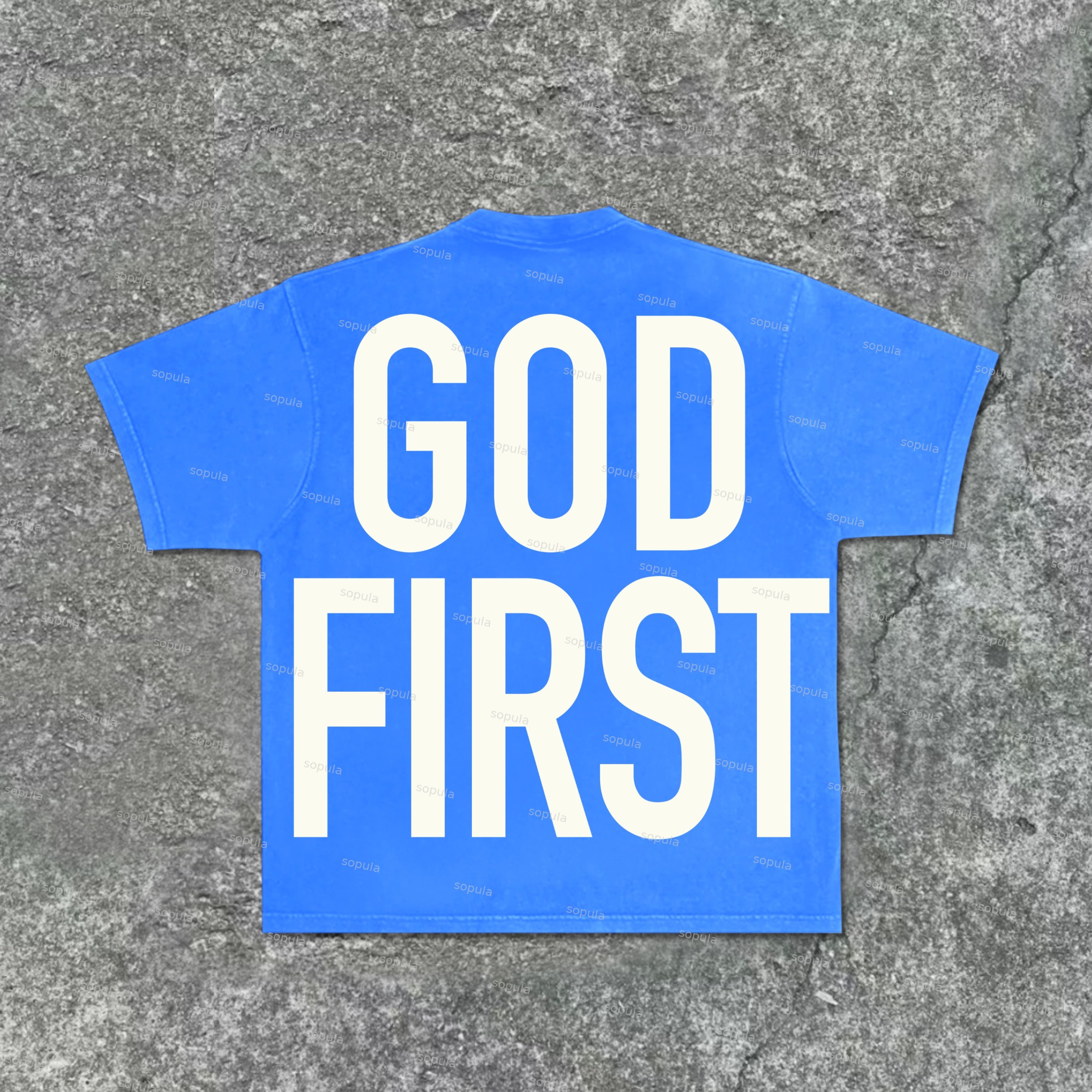 Sopula Vintage God First Print Washed Short Sleeve T-Shirt - Sopula｜Premium Graphic Tees & Graphic Clothing