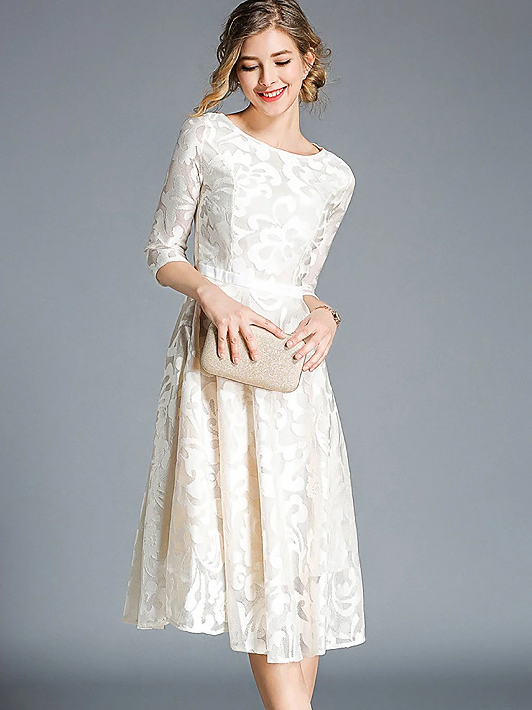 A-Line Wedding Cocktail Midi Dress