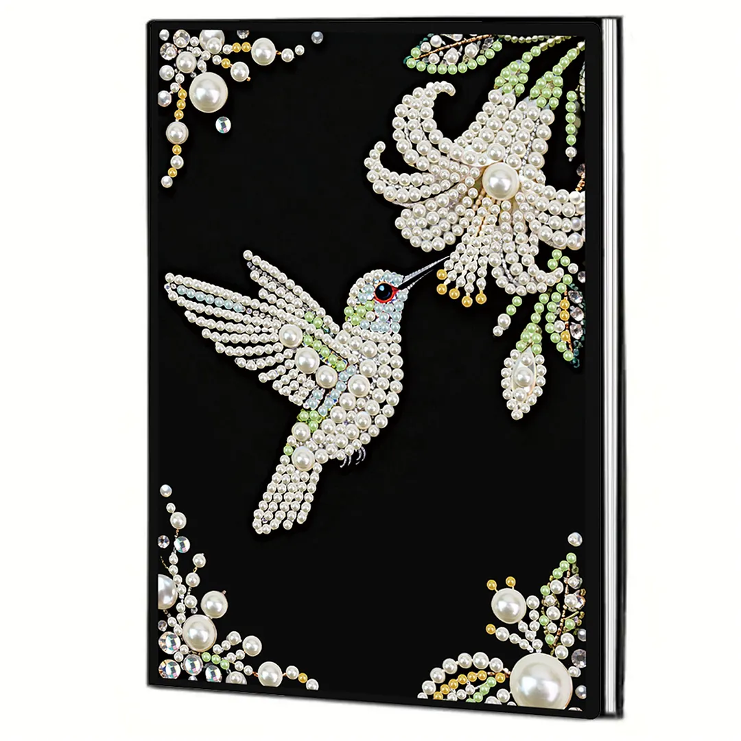 Flowers and Hummingbirds Partial Pearl DIY 50 Pages A5 Diamond Painting Notebook Special Shaped Diamond Art Diary Book Kits Wireless Strip 5D Crystal Art Paintings Sketchbook for Art Drawing