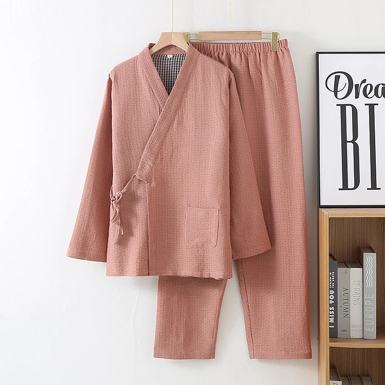 Cotton Gauze Kimono Couple Pajama Set Radinnoo.com