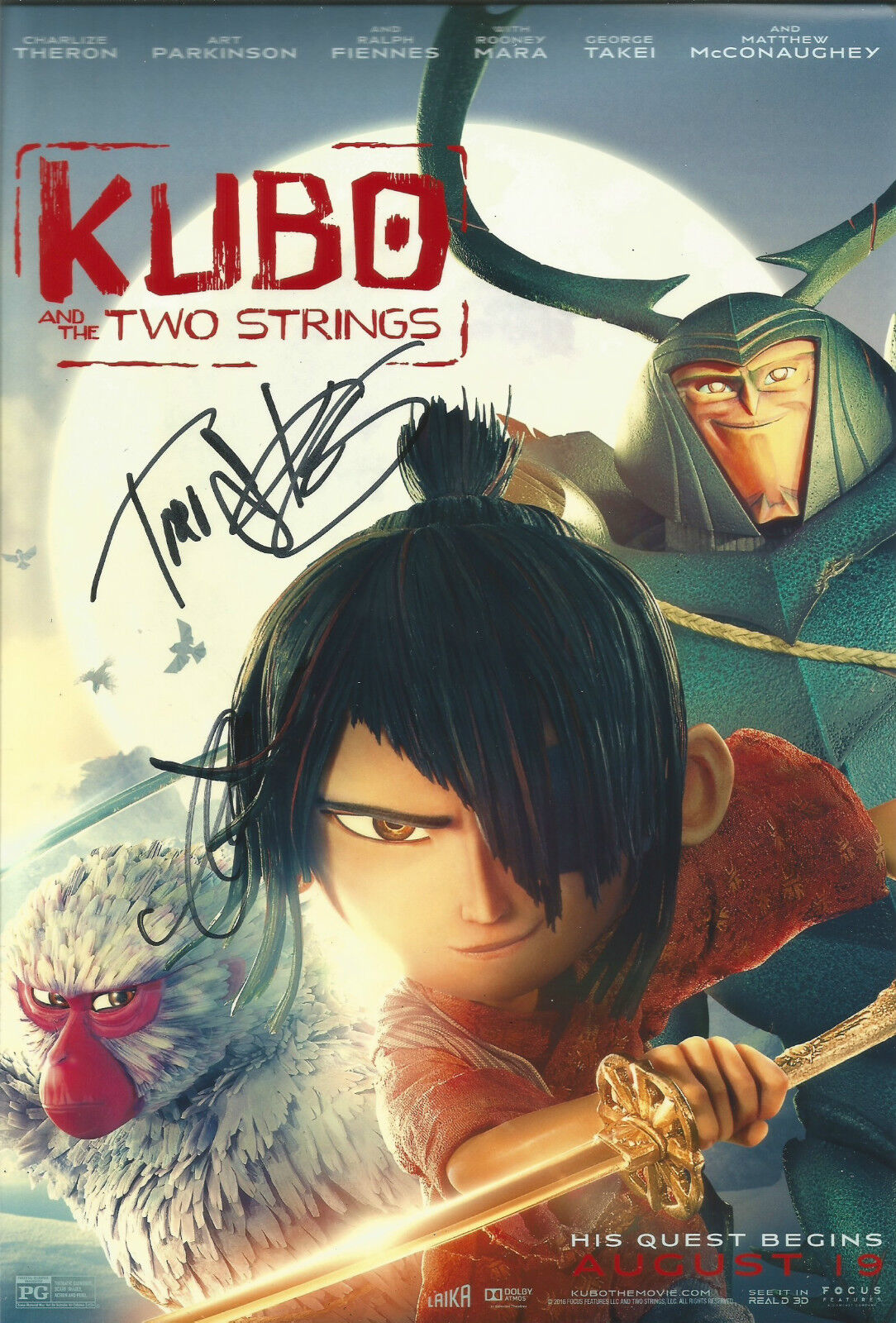 Art Parkinson/Travis Knight Signed Kubo And The Two Strings 12x8 Photo Poster painting AFTAL