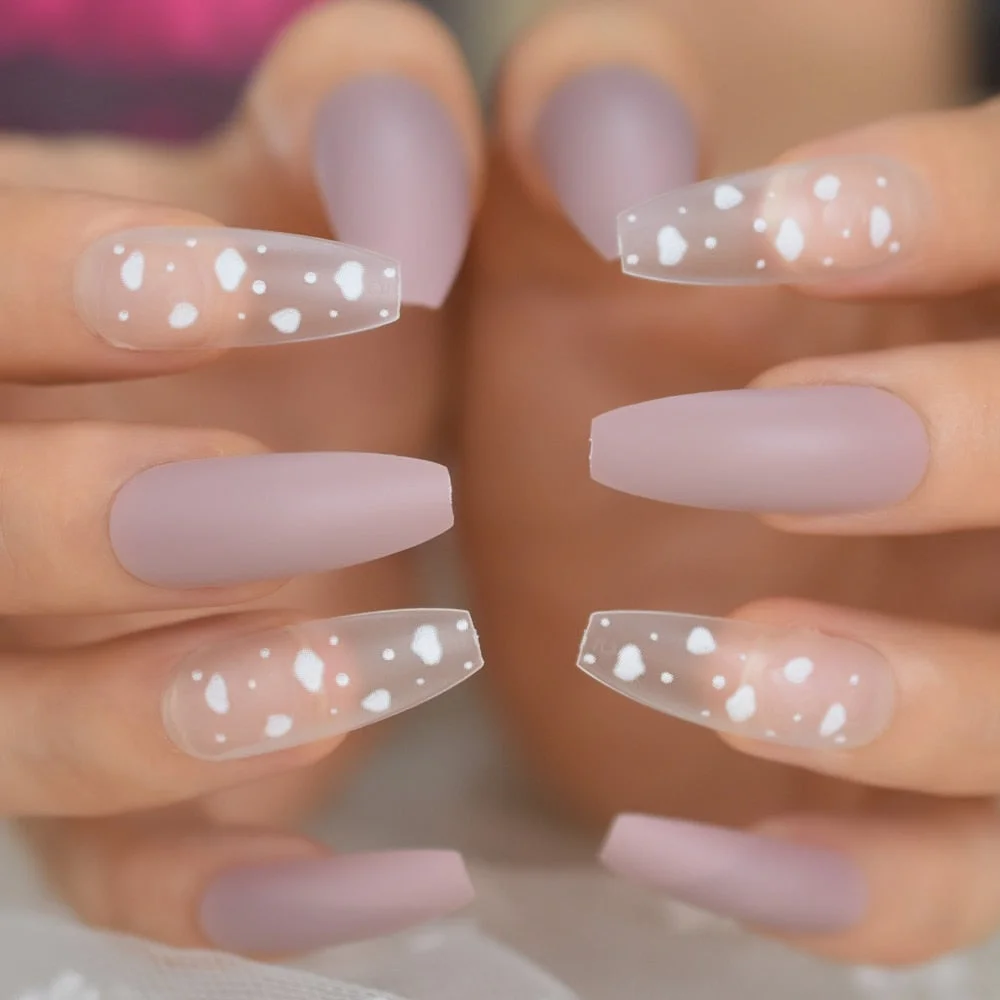 Matte Cloudy Ballerina Faux Ongles Long Cream Pink False Nails Cloud Pattern Fashion Predesigned Nail Tips 28 CT