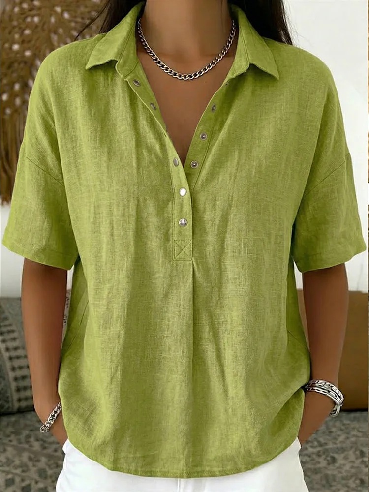 Women's Cotton Linen Polo Shirt &ndash; Casual Short Sleeve Summer Top