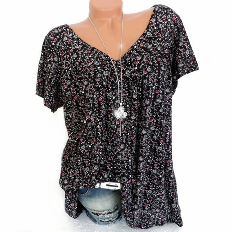 StyFloral - Summer V-neck Casual Women's T-shirt
