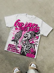 Casual Short Sleeve God Loves The World Graphics 100% Cotton T-Shirt