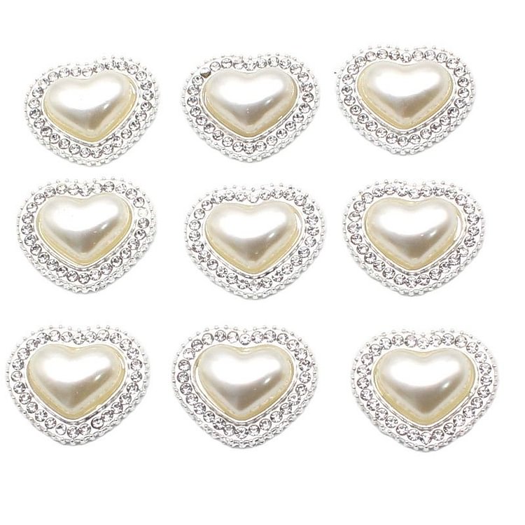Silver Heart Alloy Pearl DIY Handwork Sewing Decoration Accessories10Pcs/Lot 20*22MM