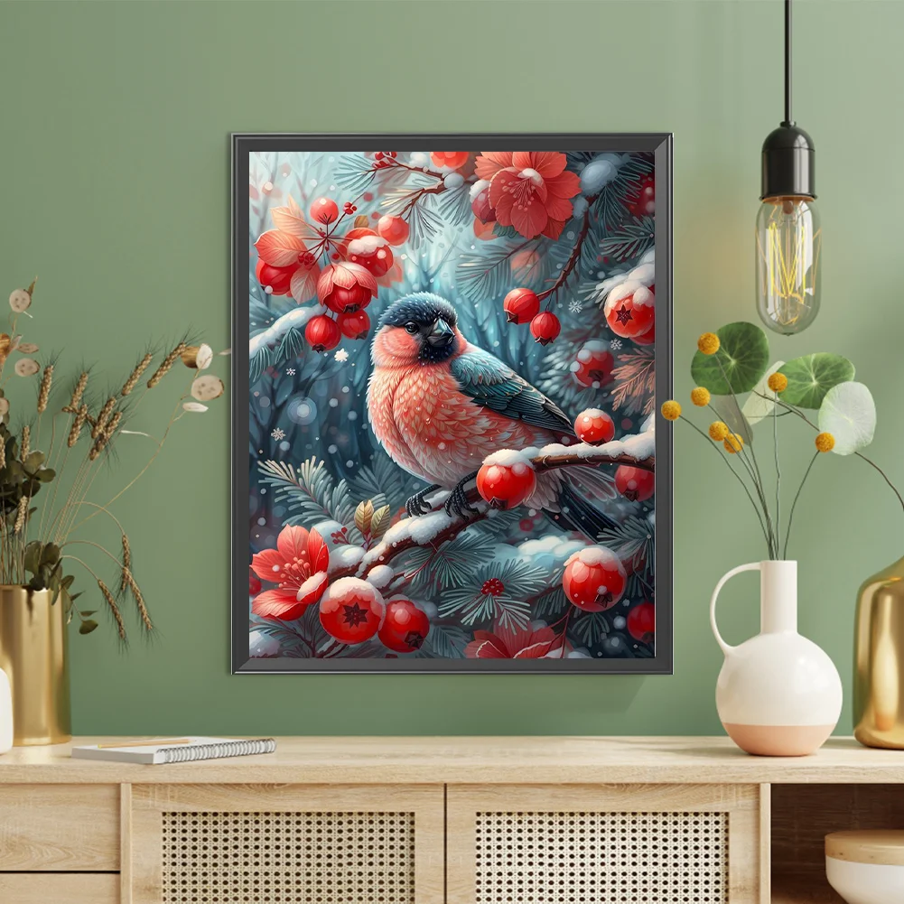 Diamond Painting - Full Square Drill - Winter Red Fruit Bird(Canvas|45*55cm)