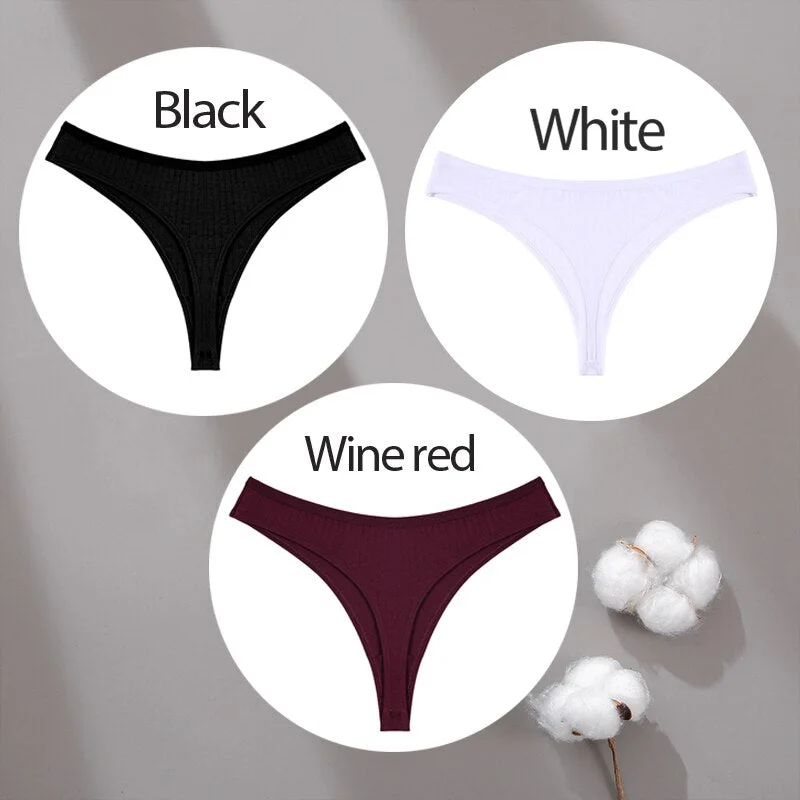 3PCS/Set Cotton Panties G-String Women Panties Sexy Underwear Female Lingerie Thong Briefs for Woman Solid Color Intimate Pantys