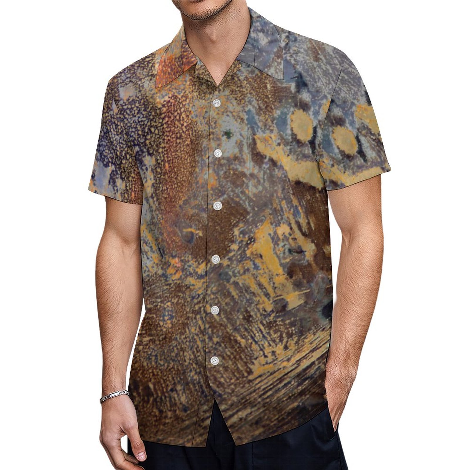 Graphic Tarnished Metal Abstract Mottled Pattern Hawaiian Shirt Mens Button Down Tropical Hawaii Beach Shirts