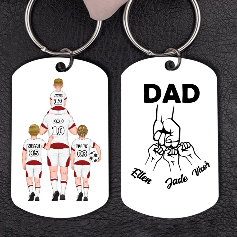 1-3 Names - Personalised Dad Football Team Fist Keychain Customized Name Gift with Gift Box for Dad/Grandad