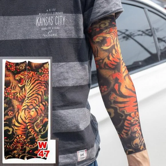 1pc hot sale tattoo sleeve styles elastic Fake 100%nylon Arm stocking beloved girl Buddha Wolf Dragon design halloween cool men