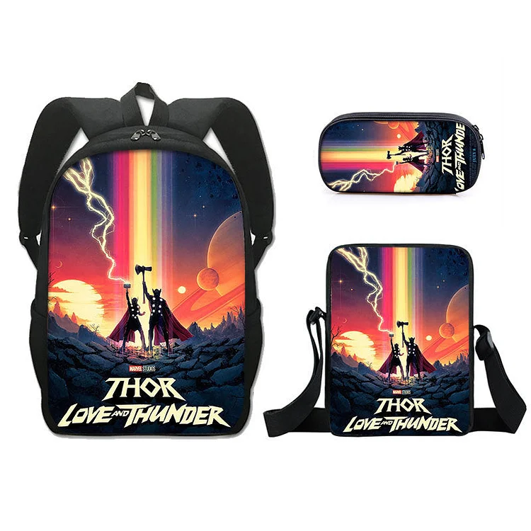 Mayoulove Thor Love and Thunder Schoolbag Backpack Lunch Bag Pencil Case Set Gift for Kids Students-Mayoulove