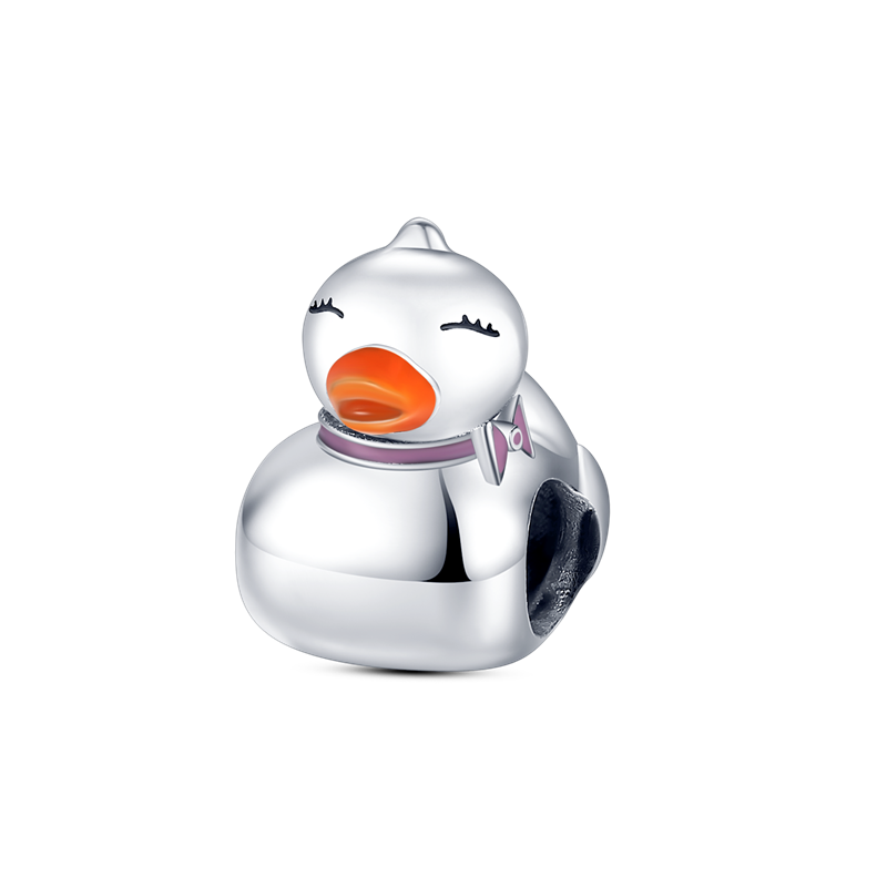 925 Sterling Silver Creative Exquisite Cute Cartoon Girl Pink Bowknot Duck Couple Series Bracelet Beads KTC023