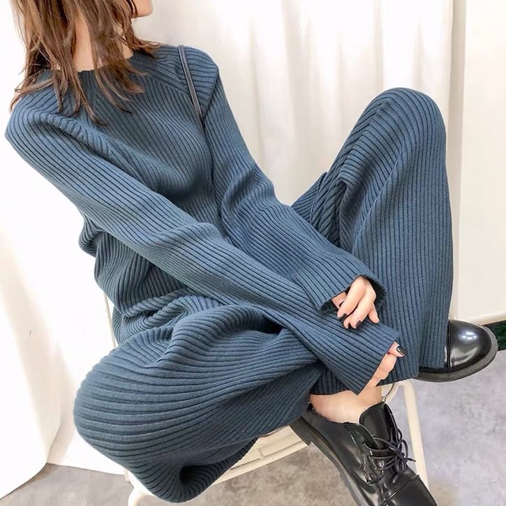 Temperament wide-leg pants casual knit set MusePointer