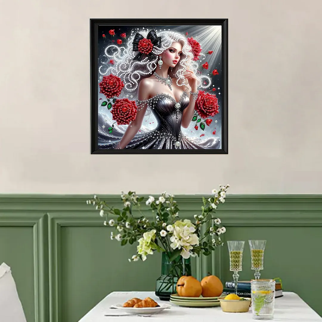 Rose Black Dress Beauty Special Shaped 5D DIY Partial Drill Diamond Painting Kits for Adults Beginners Home Decor Diamonds Dots Gem Art Kits 11.81x11.81inch