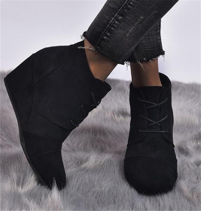 Women front lace wedge ankle booties