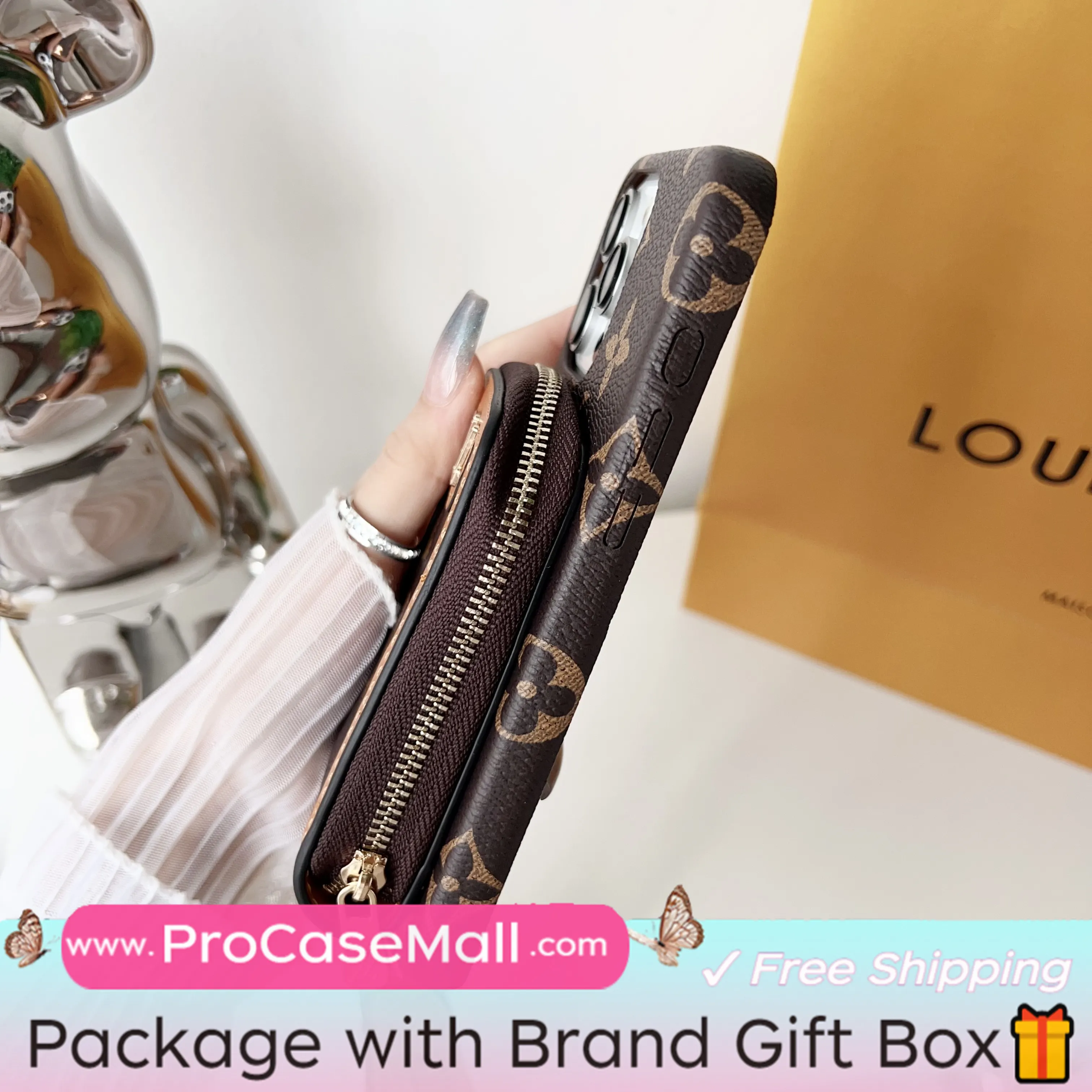 LV Monogram Canvas Wallet Crossbody Apple iPhone Case