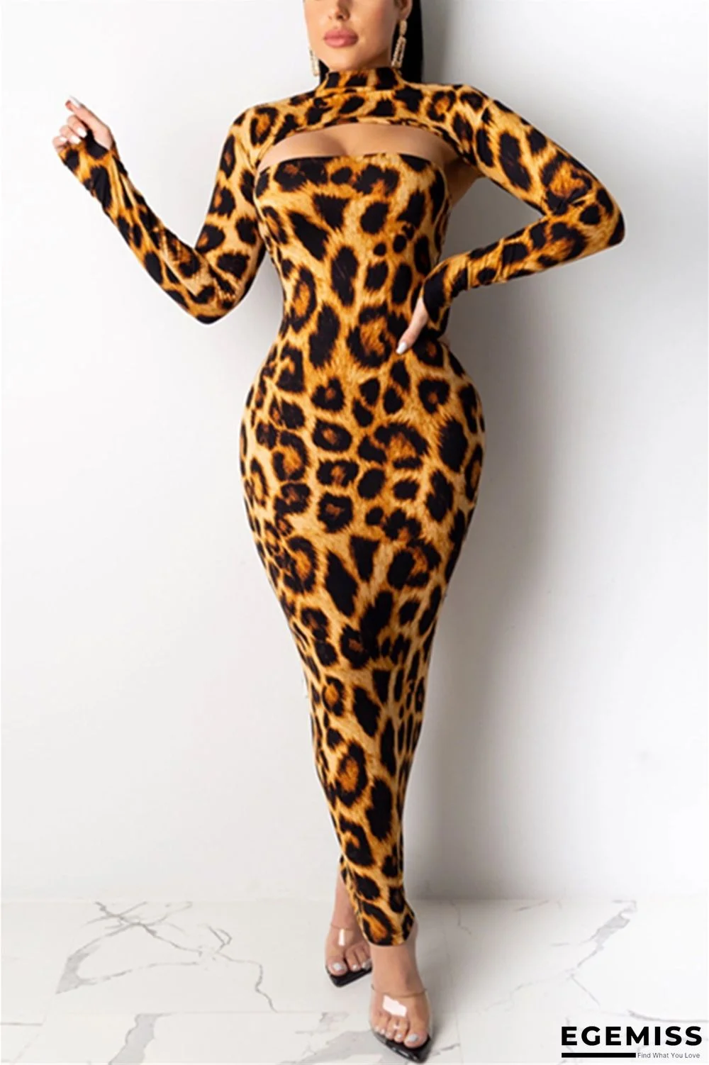 Yellow Fashion Casual Print Tube Top Dress (Including Small Coat) | EGEMISS