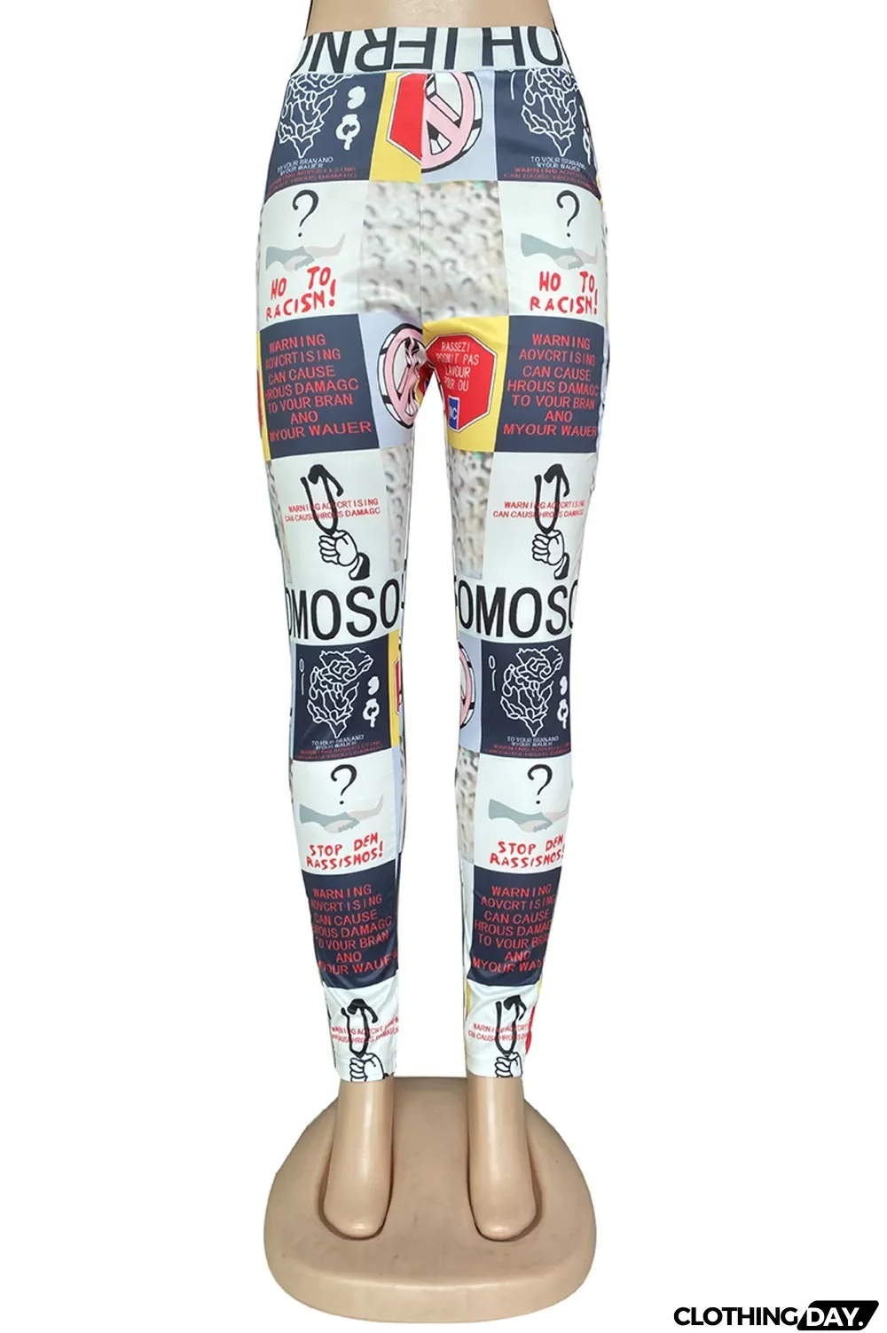 White Casual Print Split Joint Skinny High Waist Pencil Full Print Bottoms