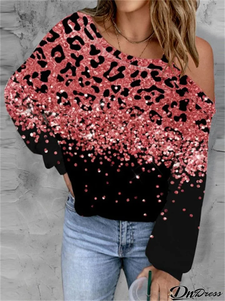 Lovely Pink Off Shoulder Loose Long Sleeve Women Tops