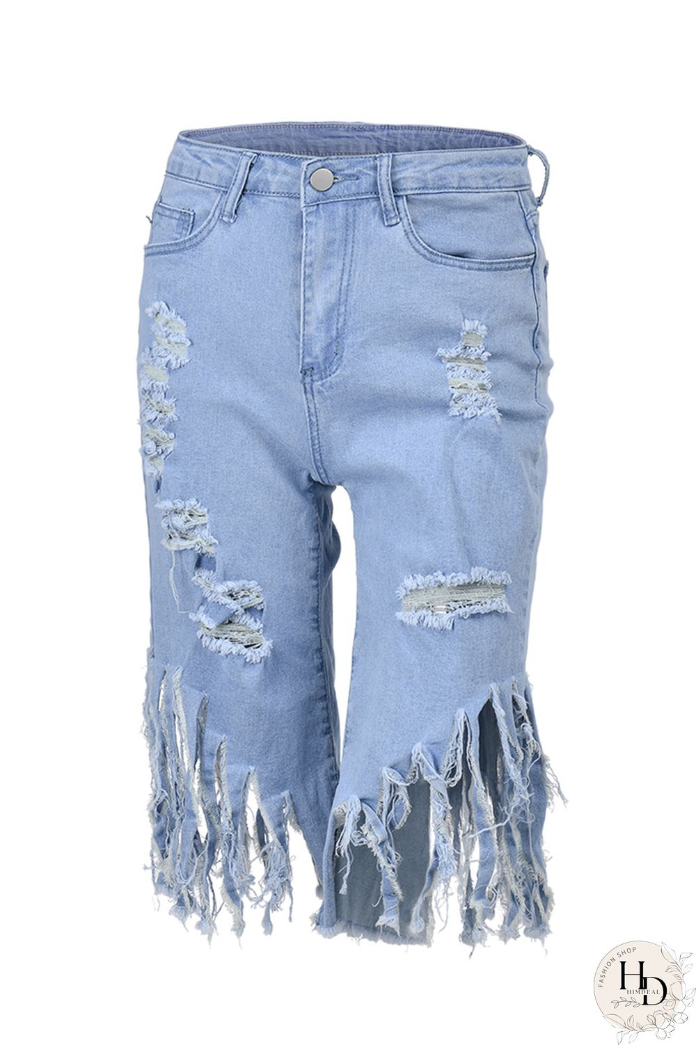 Black Fashion Casual Solid Ripped High Waist Regular Jeans