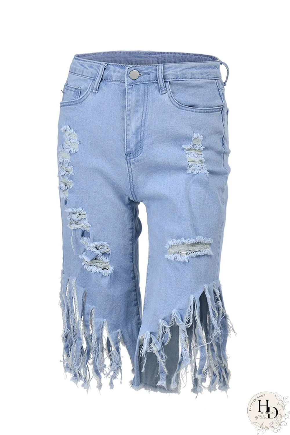 Black Fashion Casual Solid Ripped High Waist Regular Jeans