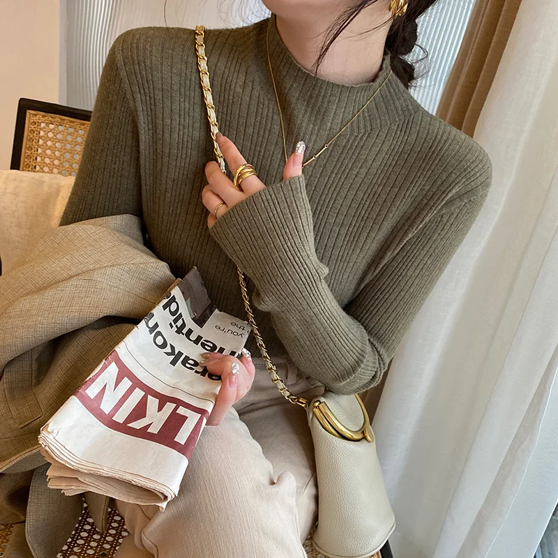 Uveng Uveng Bottom Shirt Women Autumn And Winter New With A Gas Half-High Collar Knitted Shirt On The Head Of The Coat