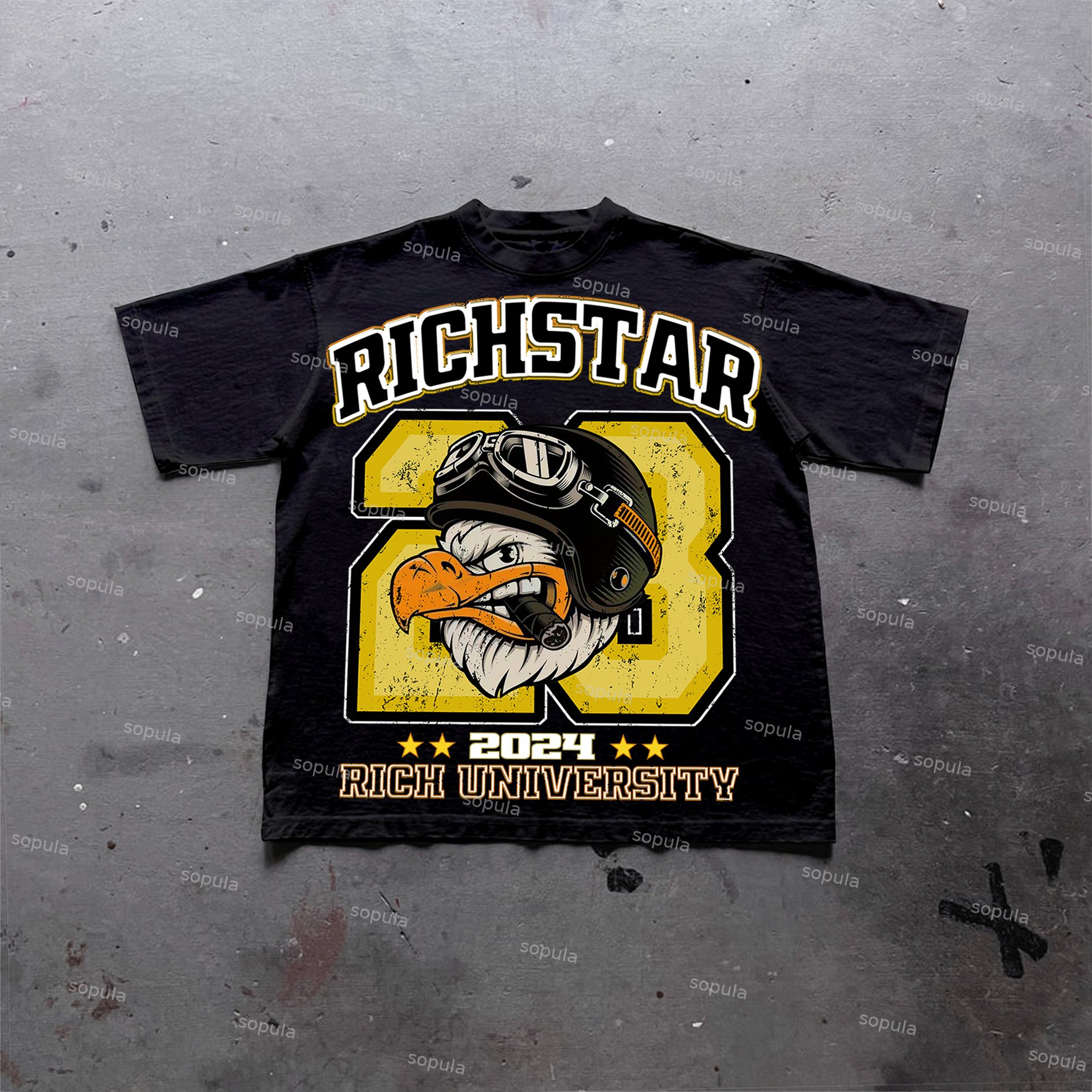 Sopula Vintage Rich Star Graphic Print Cotton T-Shirt