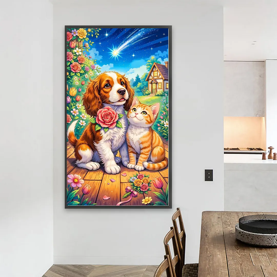 Cat and Dog 5D Full Round Drill DIY Diamond Painting Kit for Adults 40x70CM
