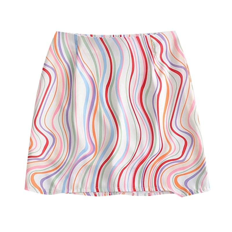 KPYTOMOA Women 2020 Chic Fashion Office Wear Color Striped Mini Skirt Vintage A Line Back Zipper With Lining Female Skirts Mujer