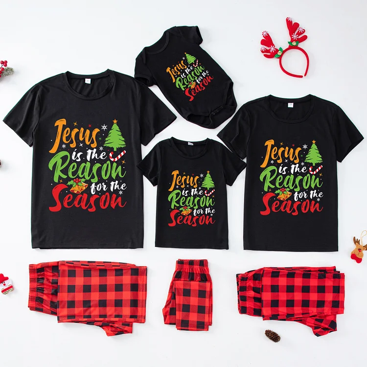 'Jesus Is The Reason For The Season' Christmas Short Sleeve Family Matching Pajamas