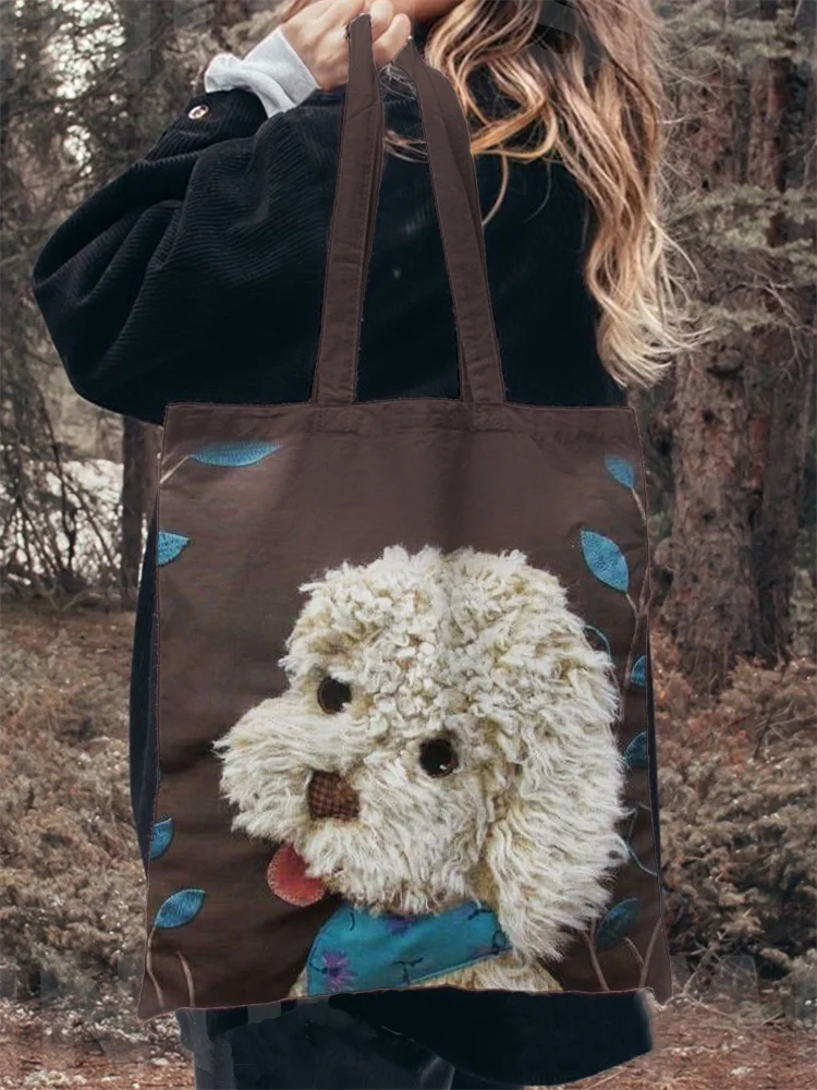 Comstylish Fuzzy Dog Plush Fiber Art Tote Bag