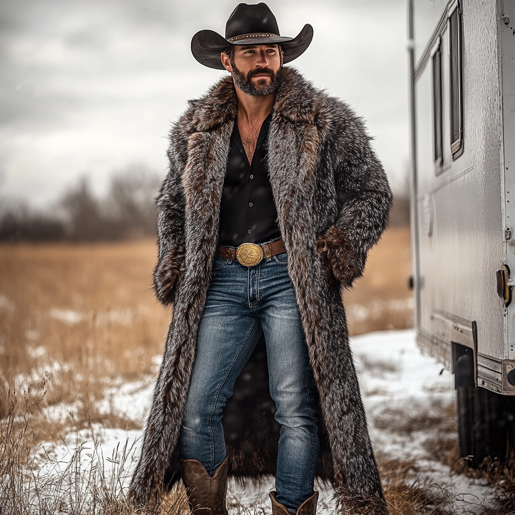 Western Cowboy Winter Warm Vintage Faux Fur Coat Jacket-inspireuse