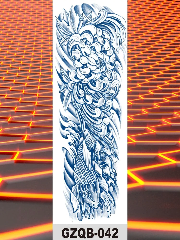 Temporary Flower Full Arm Waterproof Tattoo Stickers Banshee Warrior Crane Angel Lotus Juice Ink Men Women Girl Leg Fake Tatoo