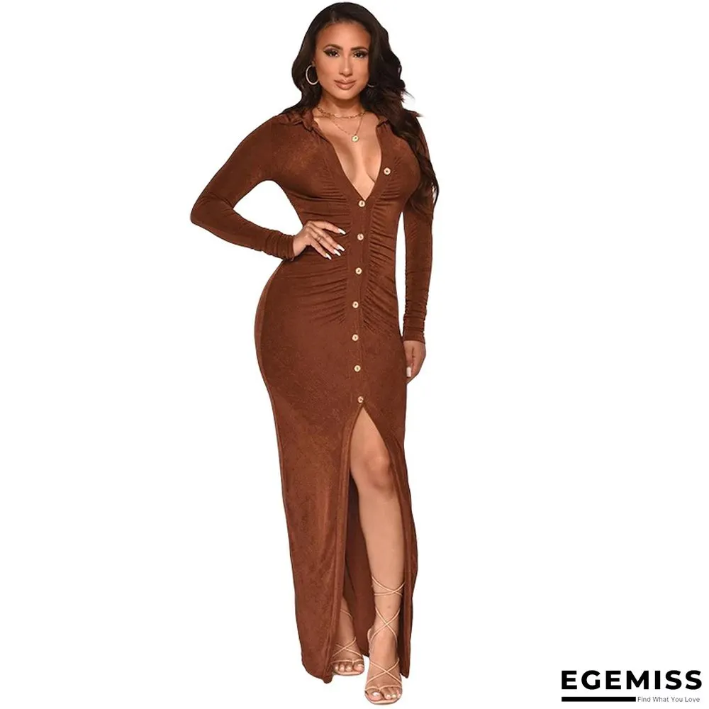 Fashion Solid Color Slim Sexy Bag Hip Cardigan Dress Long Skirt | EGEMISS