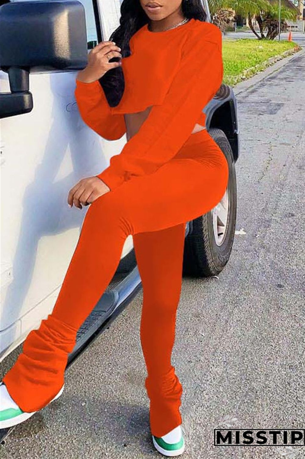 Coffee Fashion Casual Solid Backless O Neck Long Sleeve Two Pieces