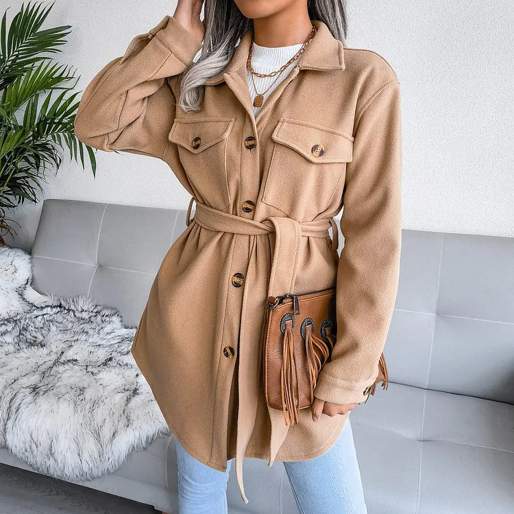 Single-Breasted Crew Neck Short Wool Coat