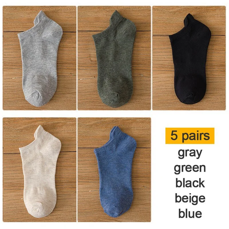 FINETOO 10pieces=5pair/lot Summer Cotton Man Short Ankle Socks Fashion Breathable Man Boat Socks Comfortable Casual Socks 38-44