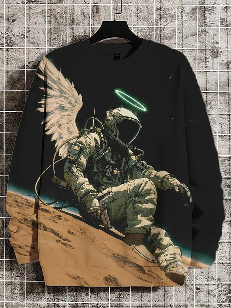 Men's Angel Astronaut Print Casual Sweatshirt