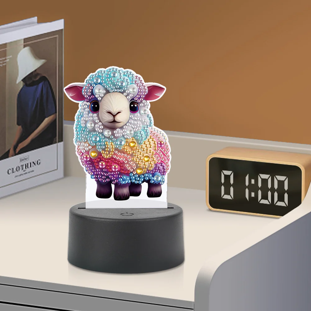 5D DIY Acrylic Sheep Double Sided Diamond Painting LED Night Light for Adults