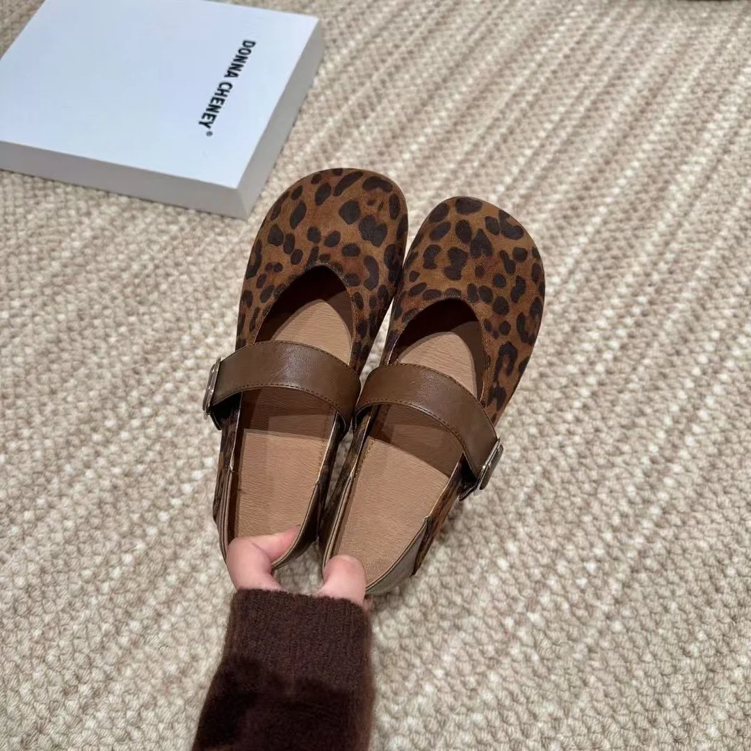 Yyvonne The Fall Of 2025, The New Retro Leopard Light-Stiped Mary Jane Single Shoe Women's Flat Base With Soft-Bottomed Birken Women's Shoes