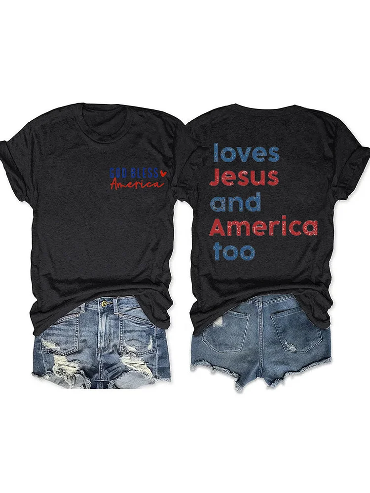 Women's Loves Jesus And America Too T-shirt socialshop