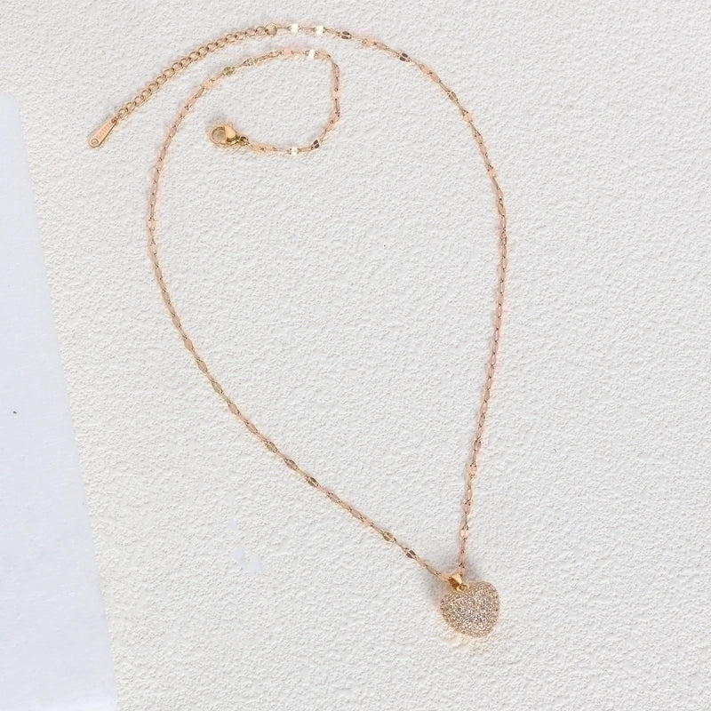 Stainless Steel 18K Gold Plated White Gold Plated Minimalist Plating Inlay Heart Shape Zircon Pendant Necklace
