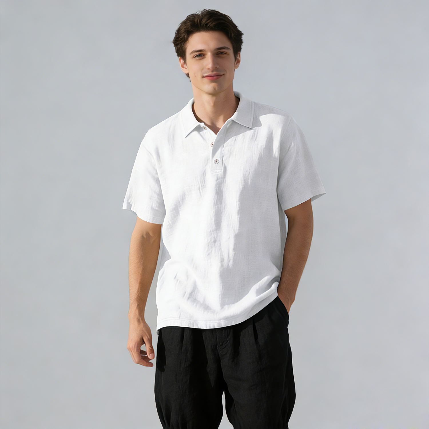 Linen Shirt Men Linen Short Sleeve Polo Shirt REAL SILK LIFE
